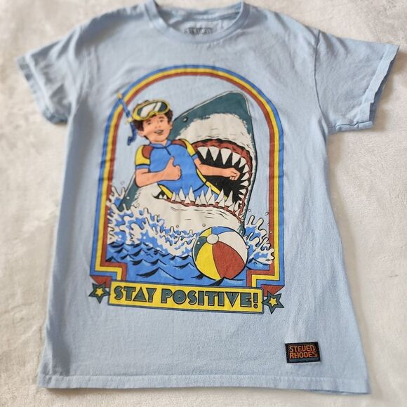 Steven Rhodes Stay Positive Light Blue Tshirt With Graphics Size Small - Picture 1 of 6